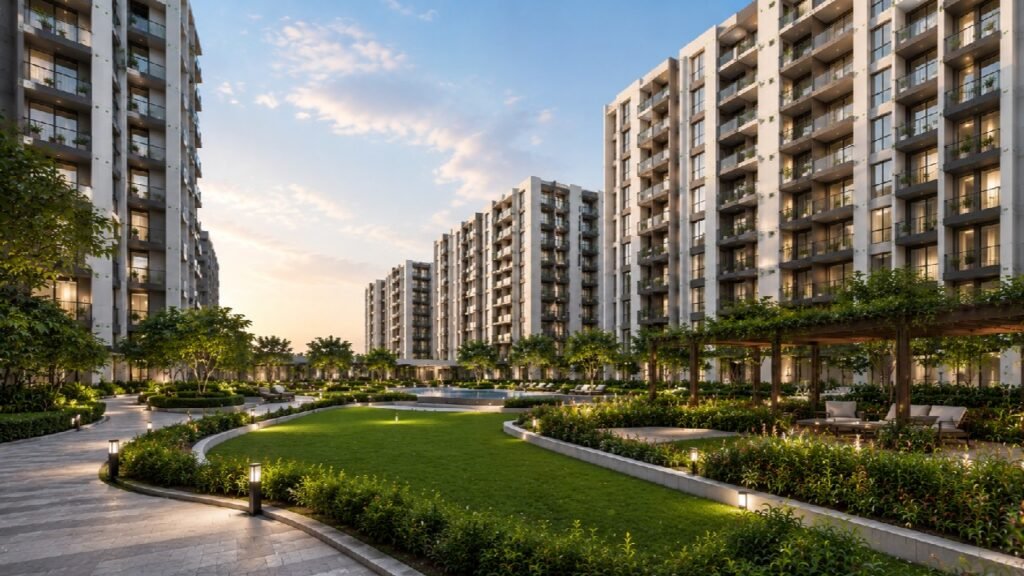 New projects in Southern Bypass Kolkata showcasing modern apartment towers, landscaped open spaces, premium amenities, spacious 3 BHK apartments, and contemporary residential communities for families and investors.