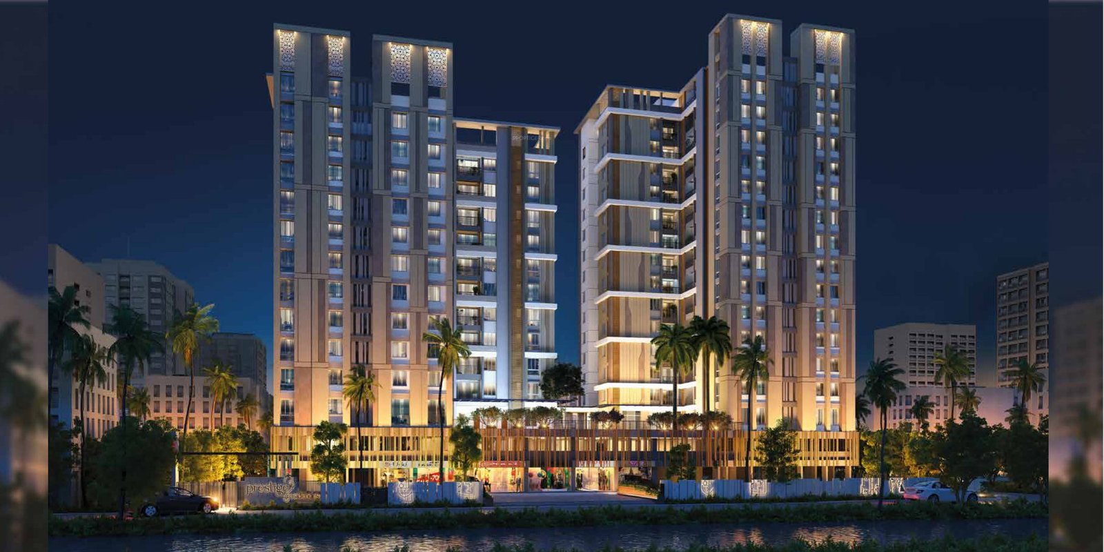 Multicon Prestige Residences tower elevation, night view