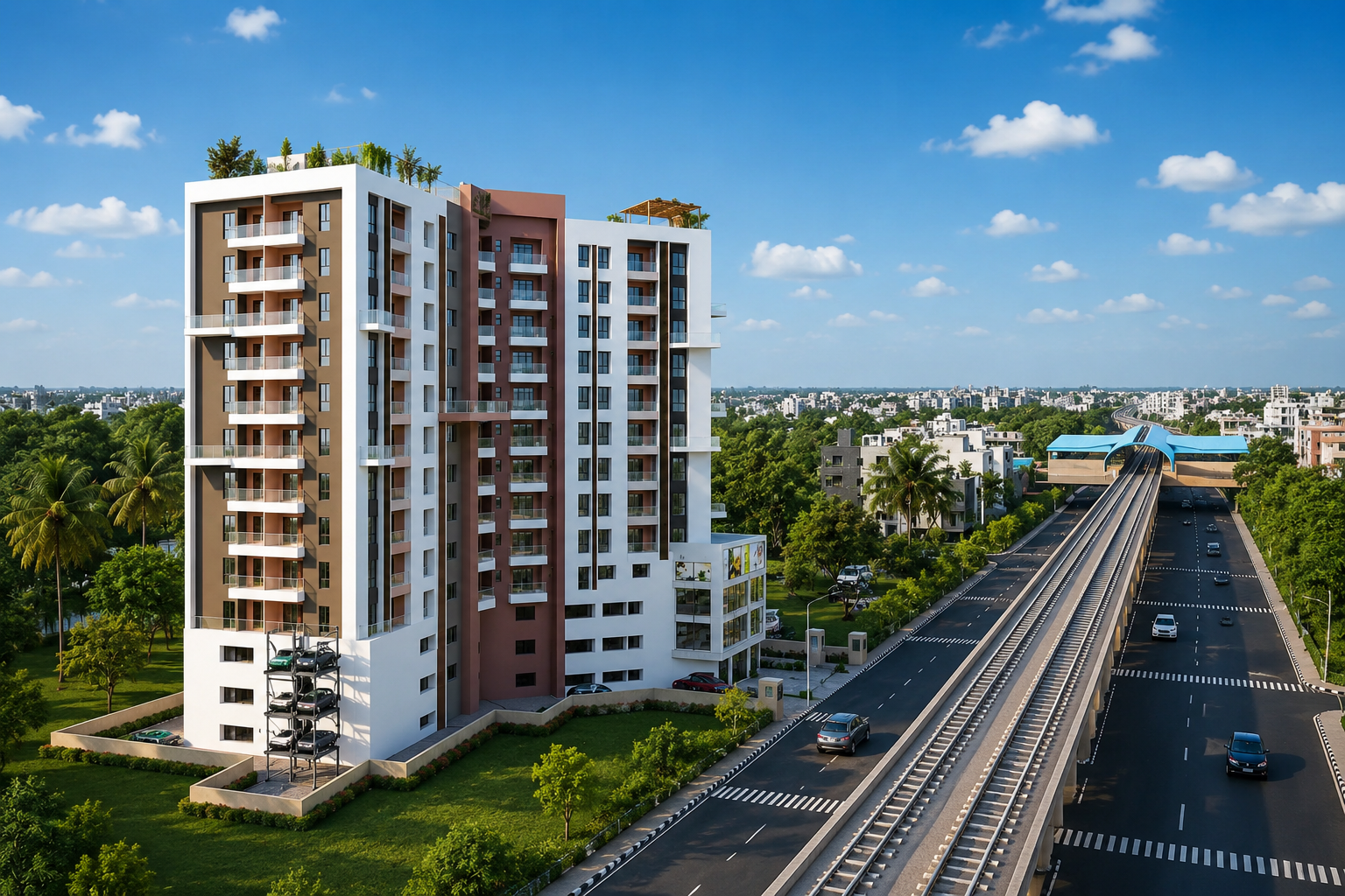 UST Skyview tower beside Diamond Harbour Road and Sakher Bazar Metro