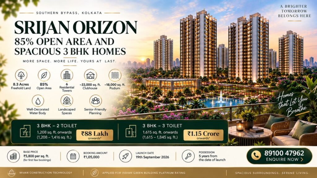 Srijan Orizon: 85% Open Area and Spacious 3 BHK Homes